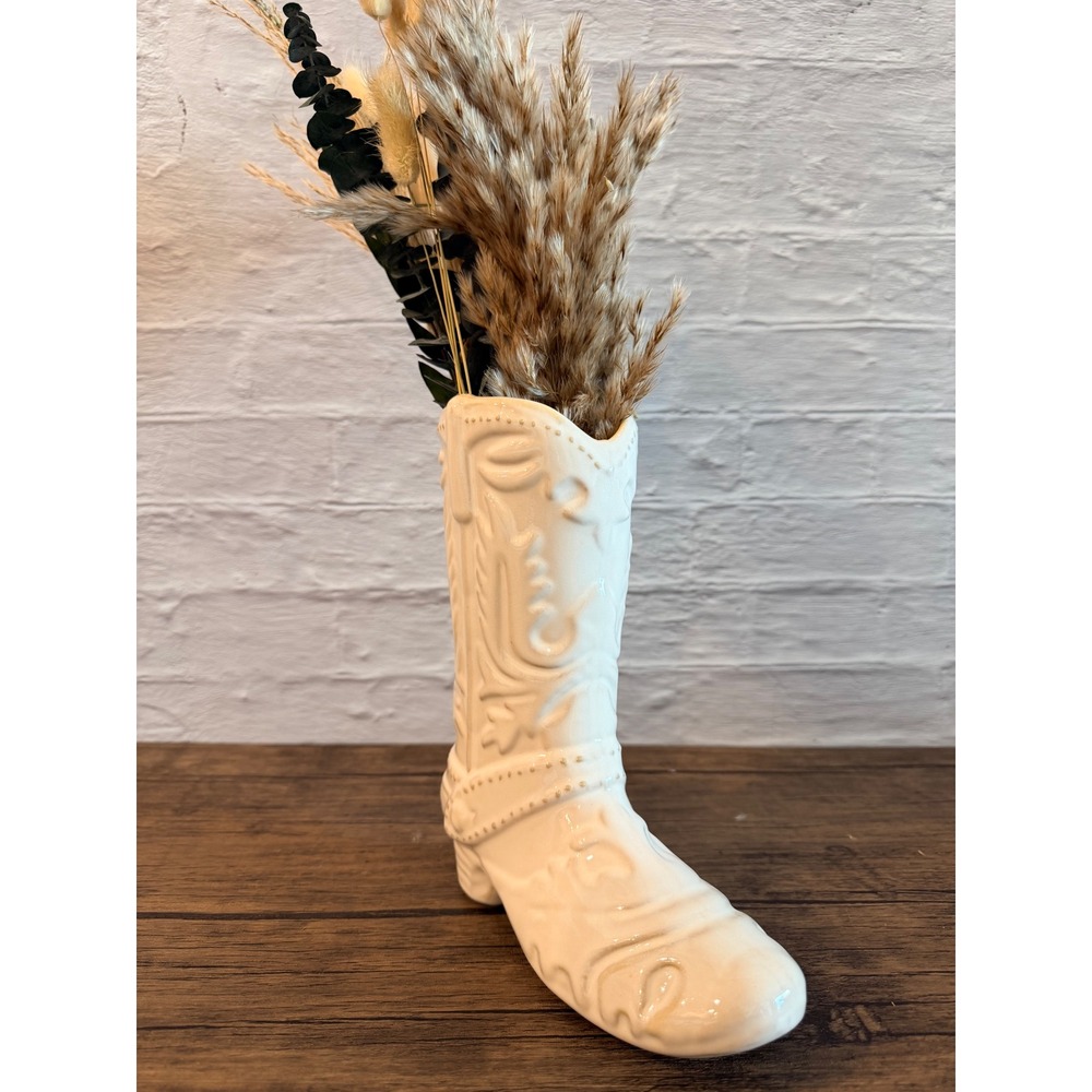 Ceramic Cowboy Boot Vase Cream Western Boho Decor